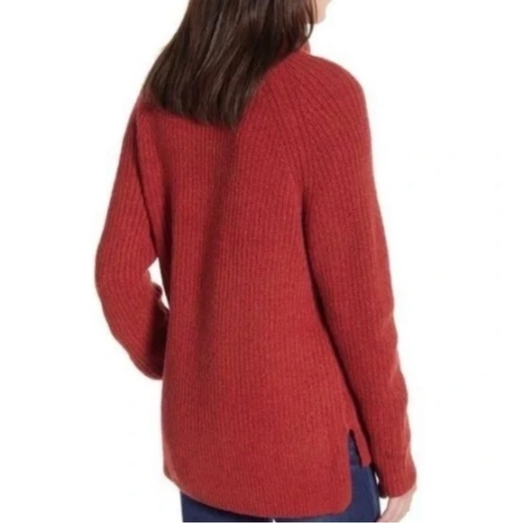 Madewell Womens Rust Red Wool Blend Ribbed Chunky Knit Turtleneck Sweater Sz M - Picture 4 of 15